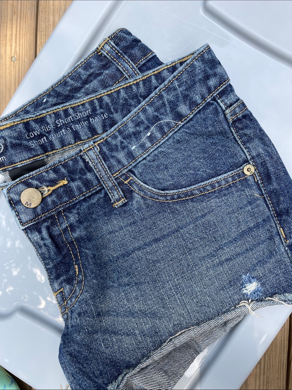 Mossimo Denim Low-Rise Blue Distressed Jean Shorts